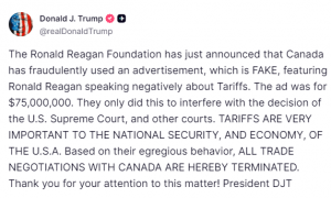 突发！特朗普宣布：因加拿大“严重歪曲事实并采取敌对行为”，对加方征收10%额外关税
