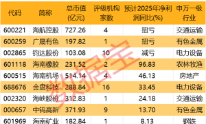 海南板块迎来政策利好 机构预测2025全年净利润预计向好的海南本地股一览